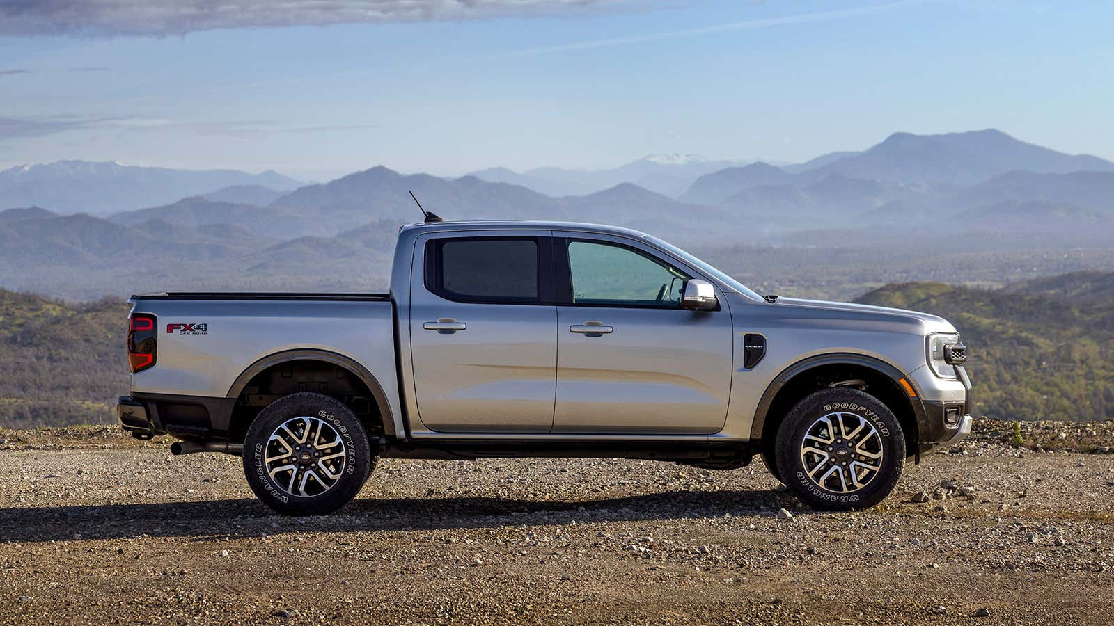 Side view of the silver 2024 Ford Ranger